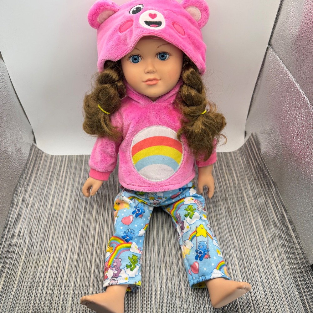 My Life As 18 inch Doll Brunette Blue Eyes Care Bears Pink Hoodie Pajamas GS 125